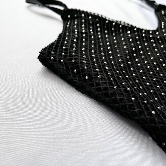 NWT HAUTE HIPPIE BLACK RHINESTONE MESH EMBELLISHED DRESS - Picture 9 of 13